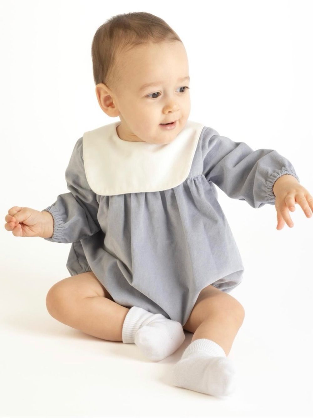 Classic Grey Baby One-Piece with White Bib Collar